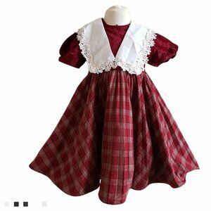 Vtg Sunny Angeles USA Plaid Christmas Large Collar Velour Circle Skirt Dress 4T